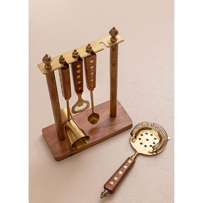 The Mia Wood Standlı Kokteyl Hazırlama Takımı 4 Parça