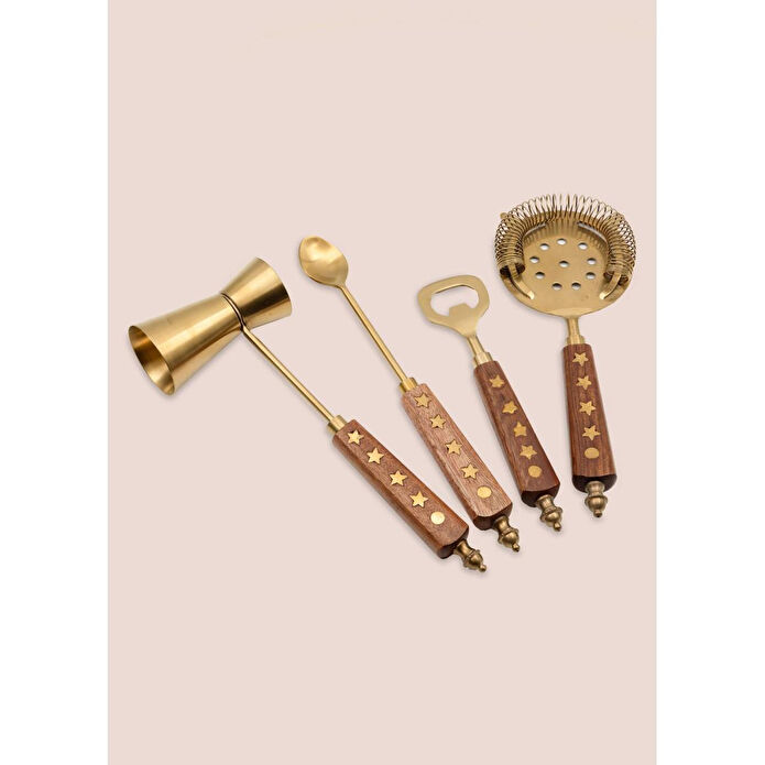 The Mia Wood Standlı Kokteyl Hazırlama Takımı 4 Parça