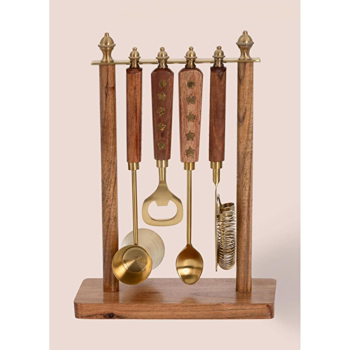 The Mia Wood Standlı Kokteyl Hazırlama Takımı 4 Parça