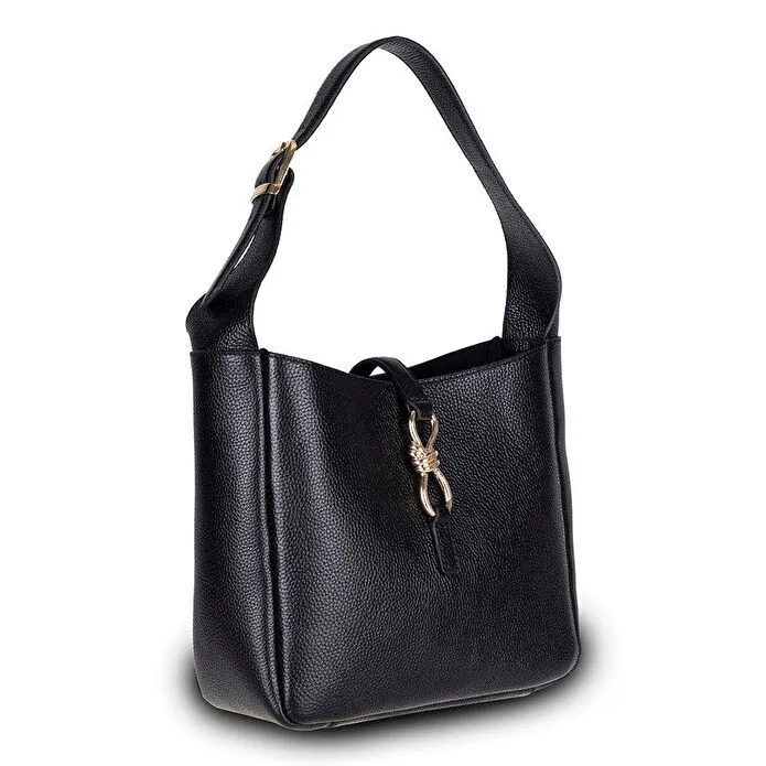 Bloominbag Ravello Cimbrone Noir Black Leather Shoulder Bag / Deri Omuz Çantası
