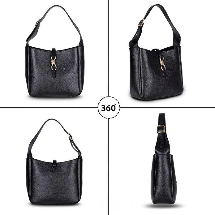 Bloominbag Ravello Cimbrone Noir Black Leather Shoulder Bag / Deri Omuz Çantası