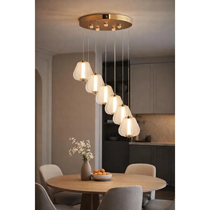 Apliqa Hopps 108 Watt 6'lı Yuvarlak Bakır Tekli Led Sarkıt Avize