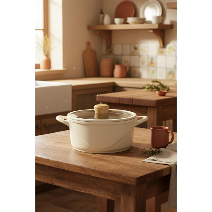 Bernardo Arista 5 Parça Seramik Döküm Tencere Seti Fildişi