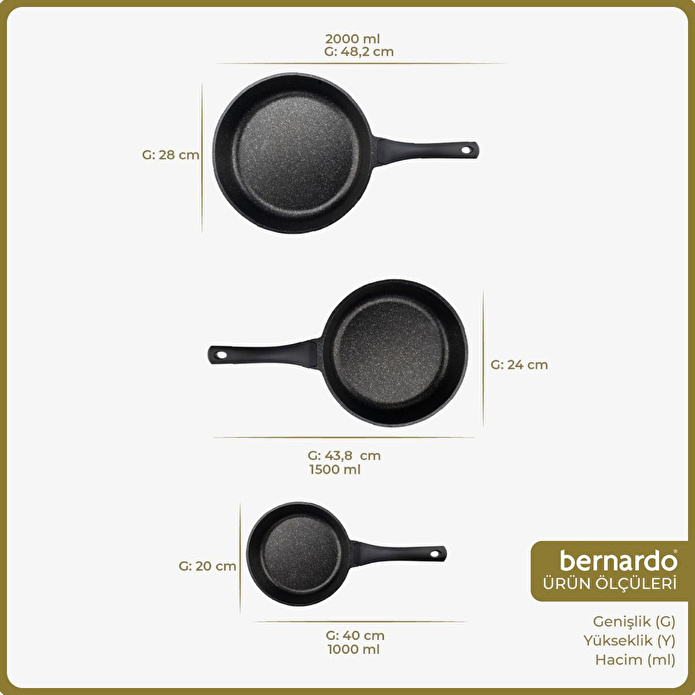 Bernardo Olimpos 3'lü Tava Seti 20 24 28 Cm