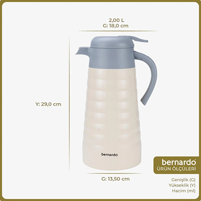 Bernardo Nora 2 Litre Çelik Termos Krem