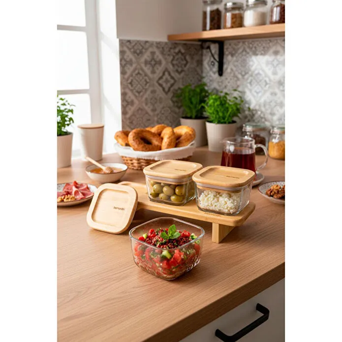 Bernardo Lunaya 3'lü Bambu Standlı Kahvaltılık Orta