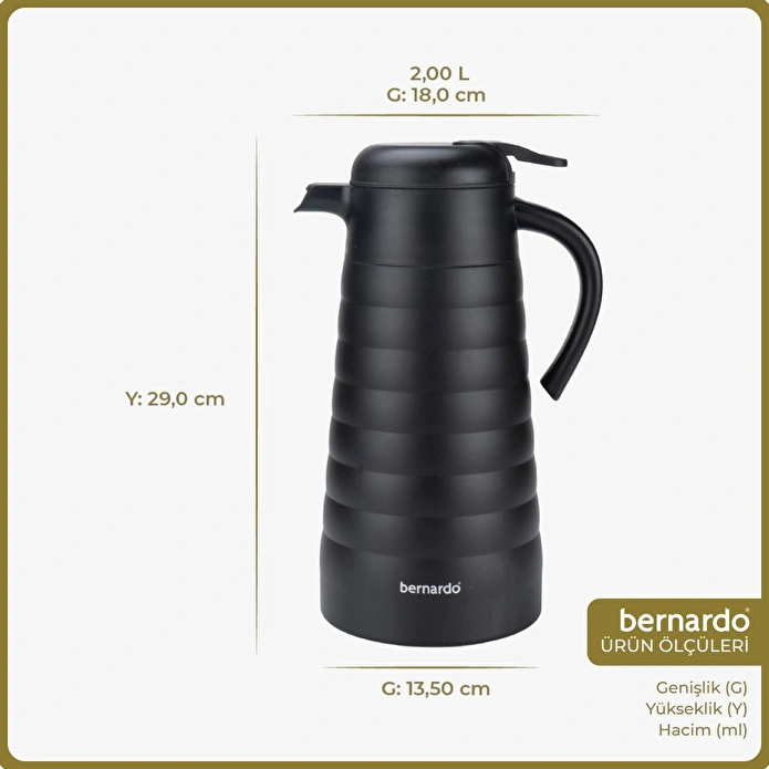 Bernardo Nora 2 Litre Çelik Termos Siyah