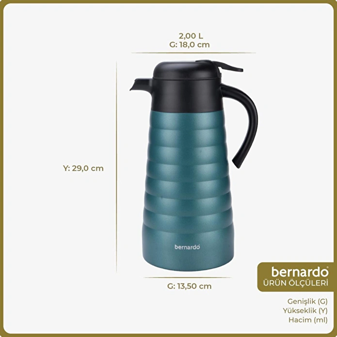 Bernardo Nora 2 Litre Çelik Termos Turkuaz