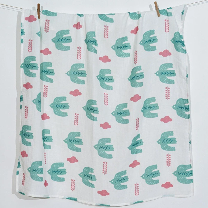 Itsy Bitsy Kids Bird Of Life Mint , Müslin Bebek Örtüsü , 100x100 Cm