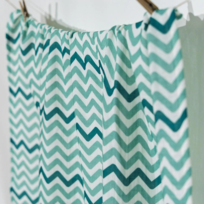 Itsy Bitsy Kids Big Flower Green Zigzag , Müslin Bebek Örtüsü ,100x100 Cm