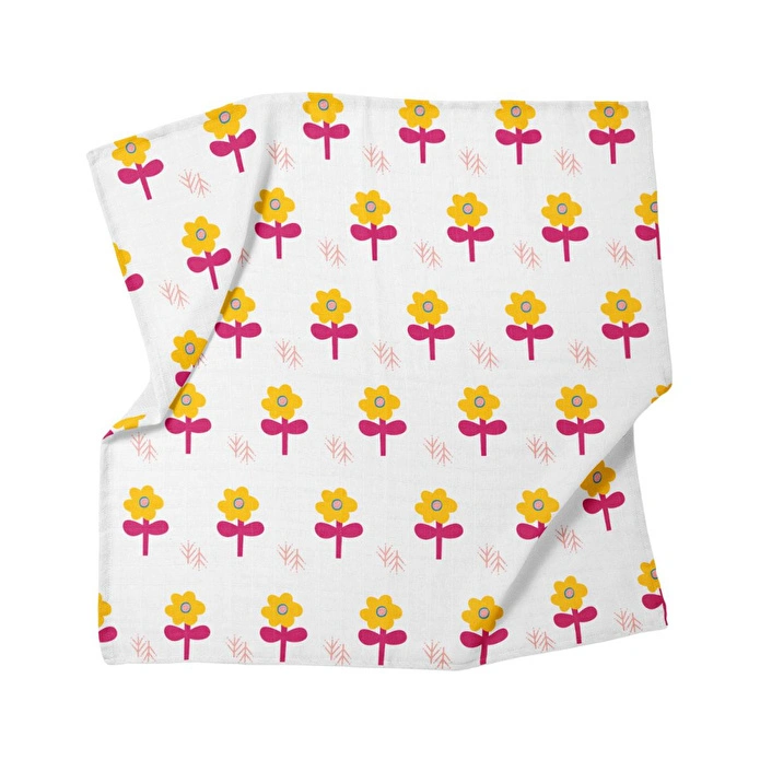 Itsy Bitsy Kids Big Flower Lemon, Müslin Bebek Örtüsü , 100x100 Cm