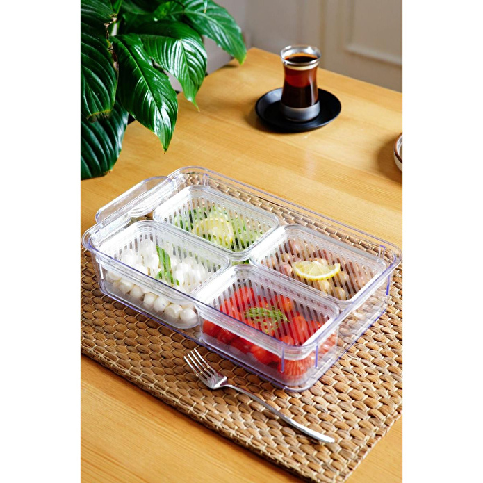 Vienev 5 Bölmeli Çok Amaçlı Kapaklı Şeffaf Saklama Kabı Seti