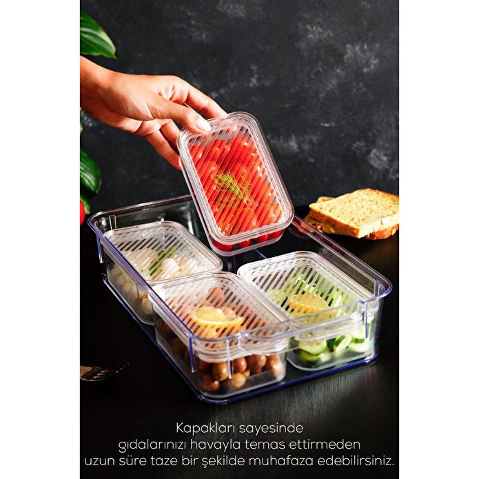 Vienev 5 Bölmeli Çok Amaçlı Kapaklı Şeffaf Saklama Kabı Seti