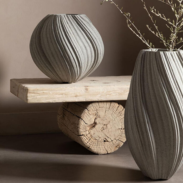 Mudo Home Spiral Vazo Bej 34x32cm