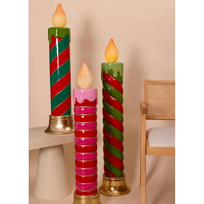 The Mia Dekoratif Led Işıklı Mum Kırmızı Yeşil 25x25x89 Cm
