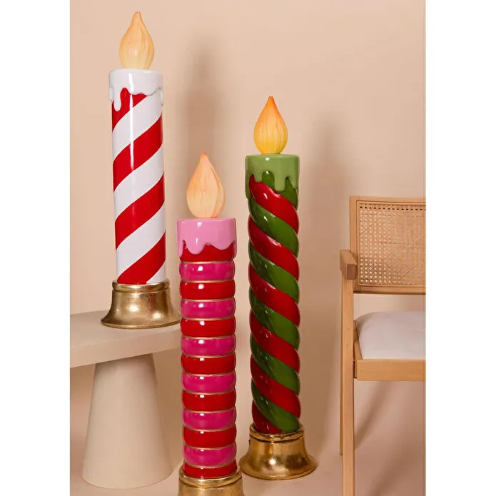 The Mia Dekoratif Led Işıklı Mum Kırmızı Beyaz 25x25x89 Cm