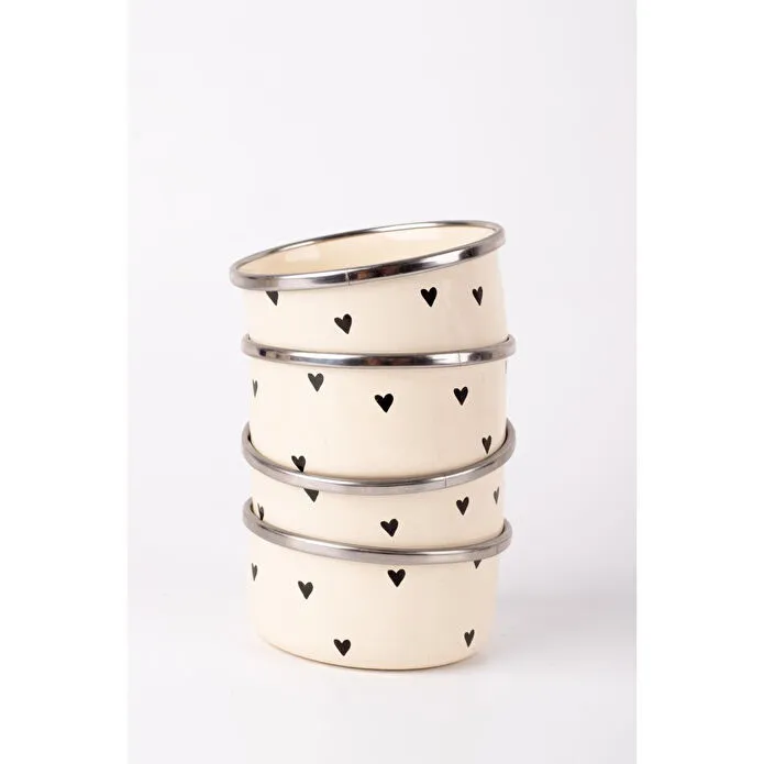 Emaylab Black Cupid Emaye 4’lü Kase Çerezlik, Kahvaltılık, Reçellik, Zeytinlik, Sunumluk Seti 8cm 200 Ml