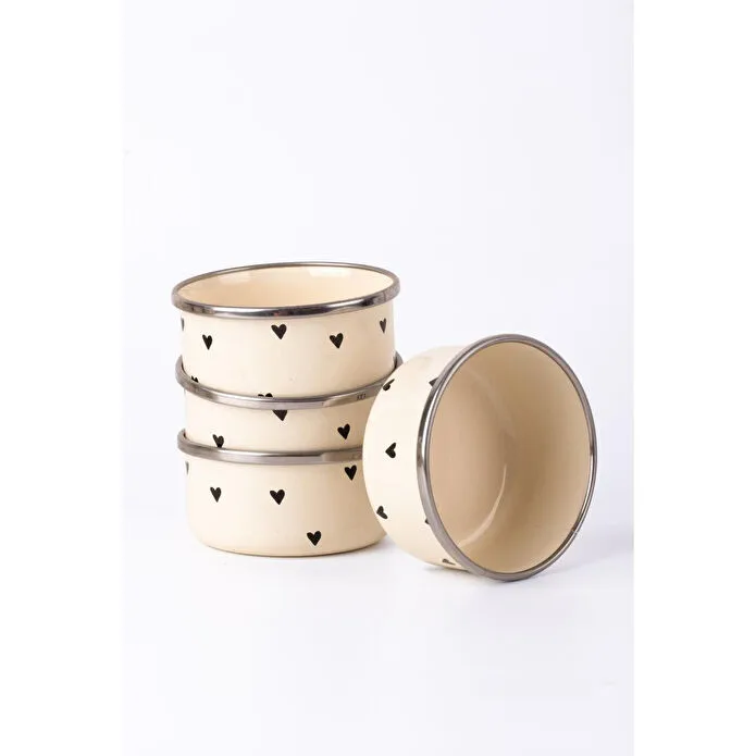 Emaylab Black Cupid Emaye 4’lü Kase Çerezlik, Kahvaltılık, Reçellik, Zeytinlik, Sunumluk Seti 8cm 200 Ml