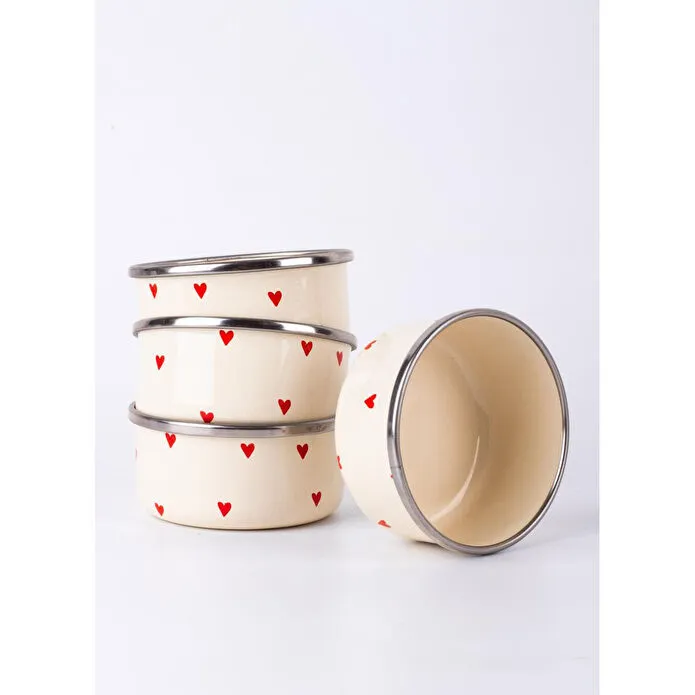 Emaylab Cupid Emaye 4’lü Kase Çerezlik, Kahvaltılık, Reçellik, Zeytinlik, Sunumluk Seti 8cm 200 Ml