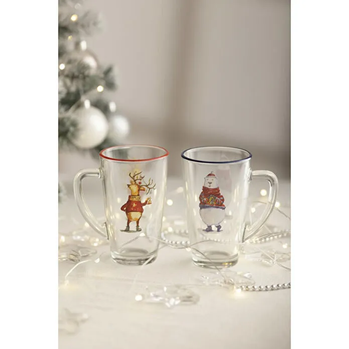 Rakle Deer Santa 2'li Kupa Seti Mavi-kırmızı 400 Cc