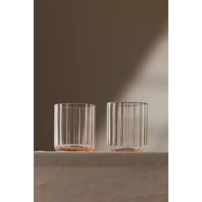 Rakle Flower El Yapımı Kendinden Renkli 2'li Su Bardağı Seti Pembe 450 Cc