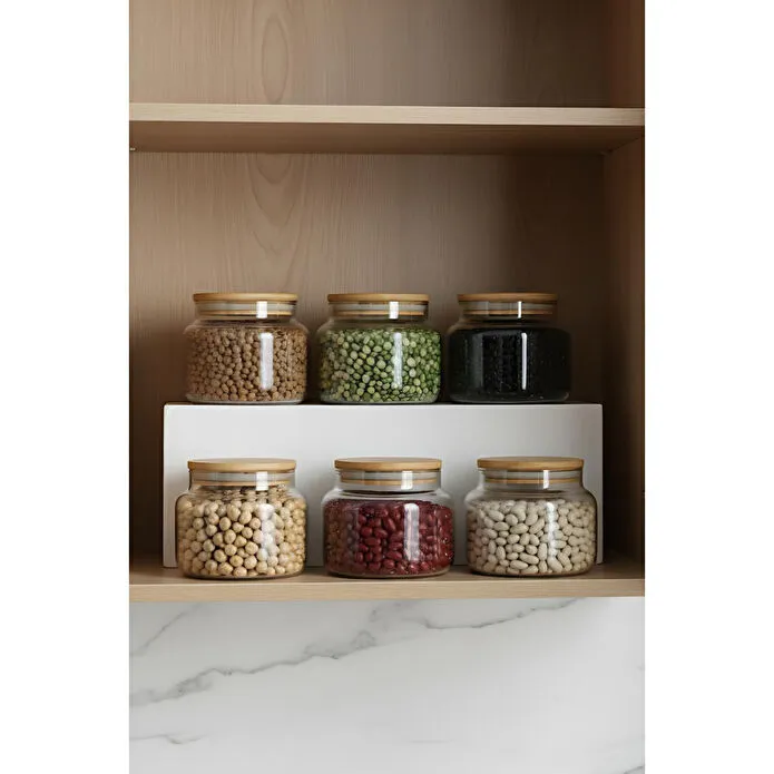 Rakle Basic Bambu Kapaklı 6'lı Cam Kavanoz Seti 350 Cc