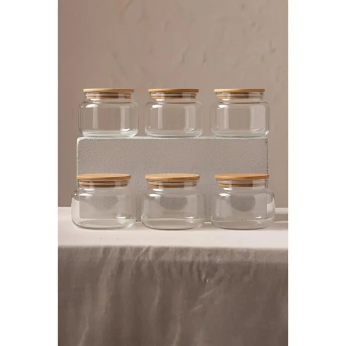 Rakle Basic Bambu Kapaklı 6'lı Cam Kavanoz Seti 350 Cc