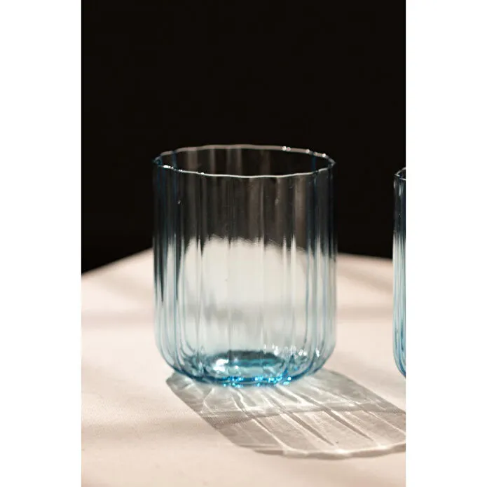 Rakle Flower El Yapımı Kendinden Renkli 2'li Su Bardağı Seti Mavi 450 Cc