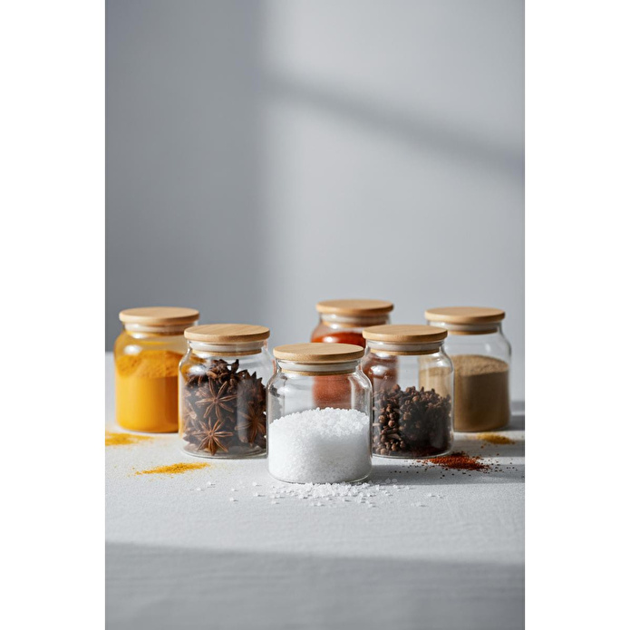 Rakle Pure Bambu Kapaklı 12'li Cam Kavanoz Seti 290 Cc