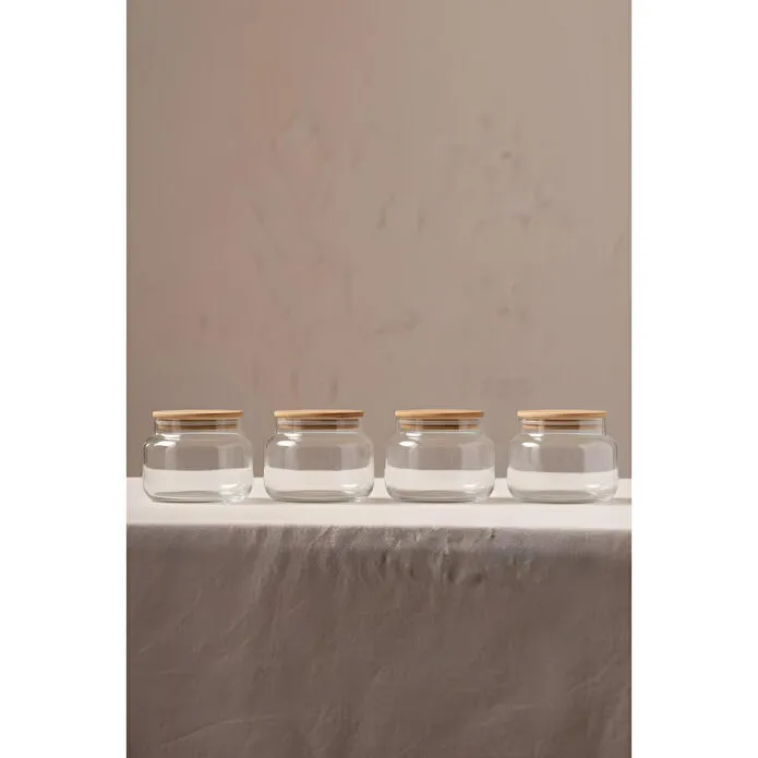 Rakle Basic Bambu Kapaklı 4'lü Cam Kavanoz Seti 350 Cc