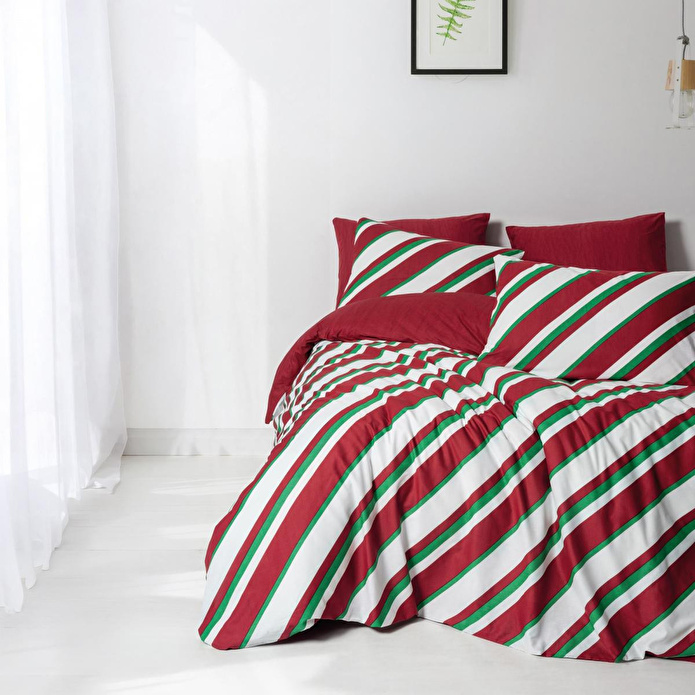 Cozy Home Festive Çift Kişilik Lastikli Çarşaflı Nevresim Takımı Merry Kırmızı