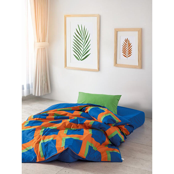 Cozy Home popping Colors Tek Kişilik Lastikli Çarşaflı Nevresim Takımı Venus Mavi