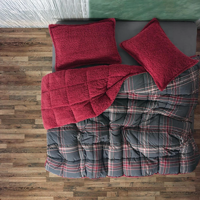Cozy Home Festive Çift Kişilik Çift Taraflı Peluş Yorgan Noel Kırmızı