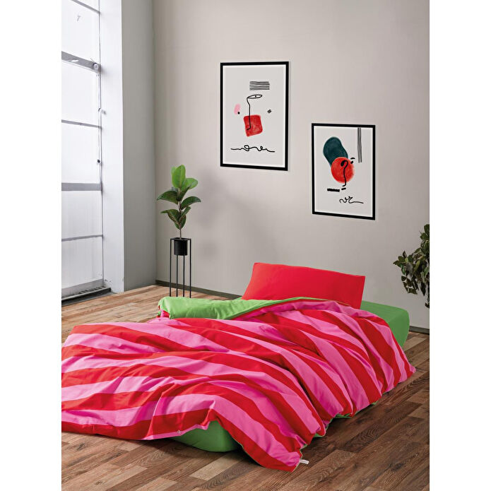 Cozy Home popping Colors Tek Kişilik Lastikli Çarşaflı Nevresim Takımı Cherie Yeşil