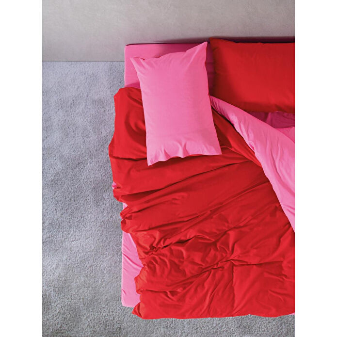 Cozy Home Popping Colors Çift Kişilik Lastikli Çarşaflı Nevresim Takımı Sage Kırmızı-fuşya
