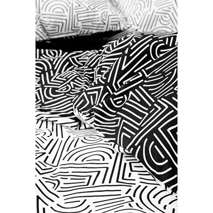 Cozy Home mono Tek Kişilik Lastikli Çarşaflı Nevresim Takımı Maze Siyah