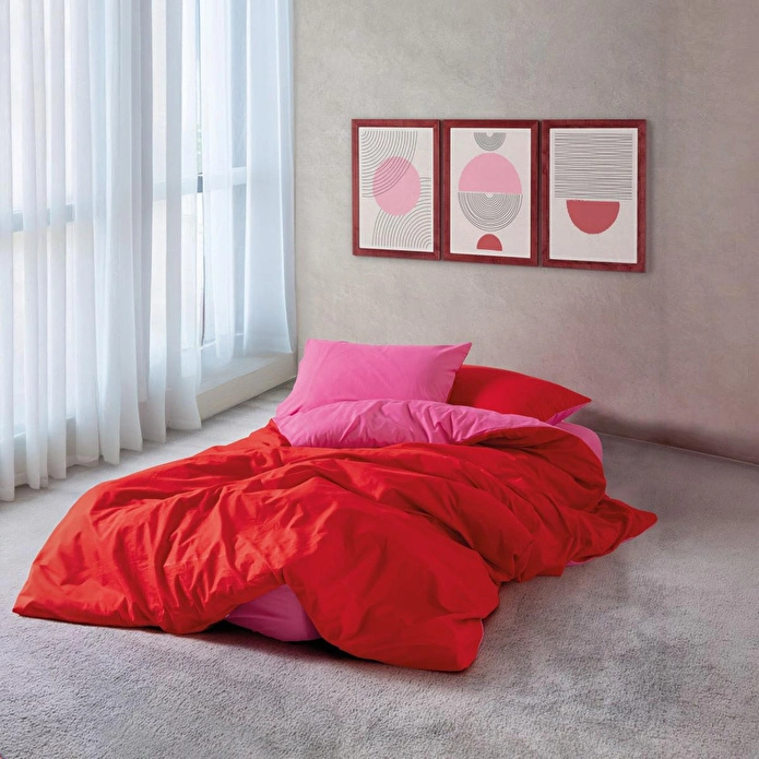 Cozy Home Popping Colors Tek Kişilik Lastikli Çarşaflı Nevresim Takımı Sage Kırmızı-Fuşya