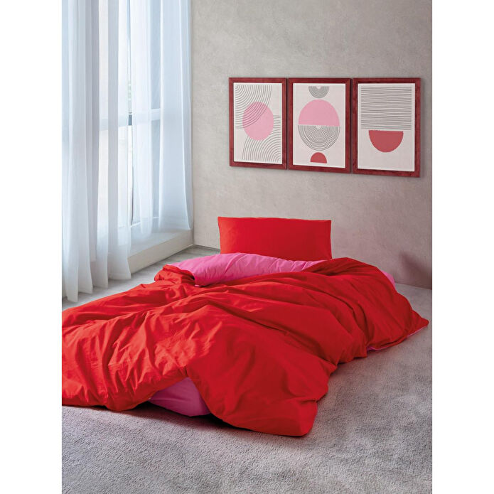 Cozy Home popping Colors Tek Kişilik Lastikli Çarşaflı Nevresim Takımı Sage Kırmızı-fuşya