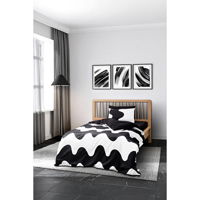 Cozy Home mono Tek Kişilik Lastikli Çarşaflı Nevresim Takımı Flow Siyah