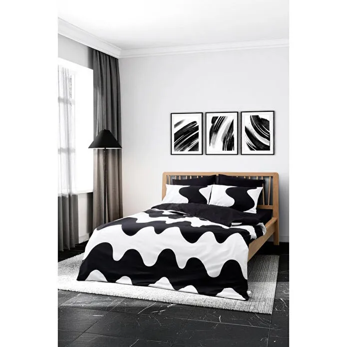 Cozy Home Mono Çift Kişilik Lastikli Çarşaflı Nevresim Takımı Flow Siyah