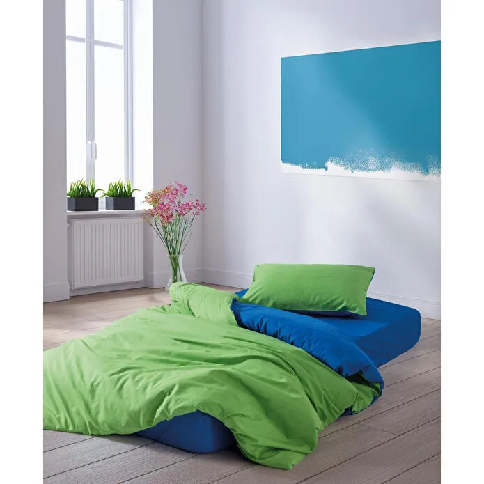 Cozy Home popping Colors Tek Kişilik Lastikli Çarşaflı Nevresim Takımı Sage Yeşil-mavi