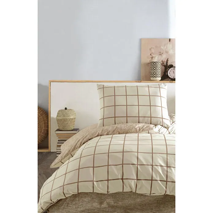 Cozy Home Tek Kişilik Lastikli Çarşaflı Nevresim Takımı Kare Krem