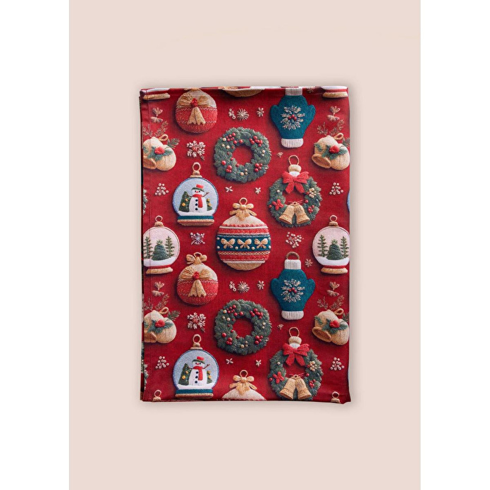 The Mia Modern Figür Desenli Masa Örtüsü 150x240 Cm Kırmız