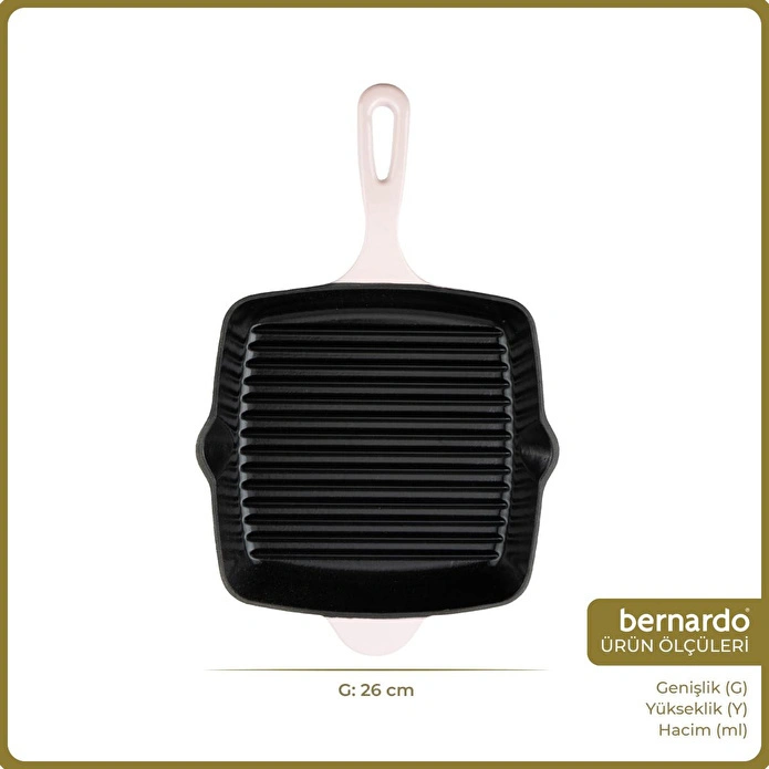 Bernardo Intensa Döküm Kare Tava Pembe 26cm