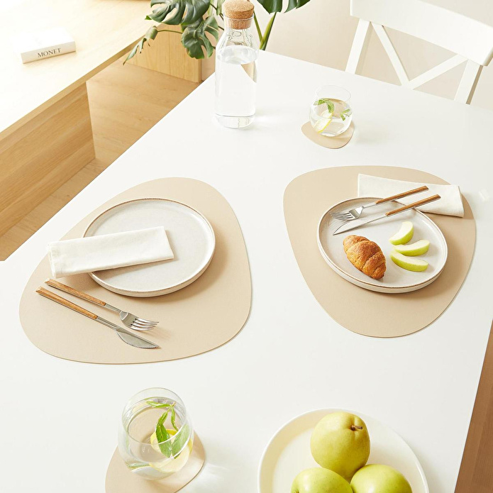 Home Wave 4'lü Bej/taş Renk Suni Deri Amerikan Servis Set 45 X 36 Cm