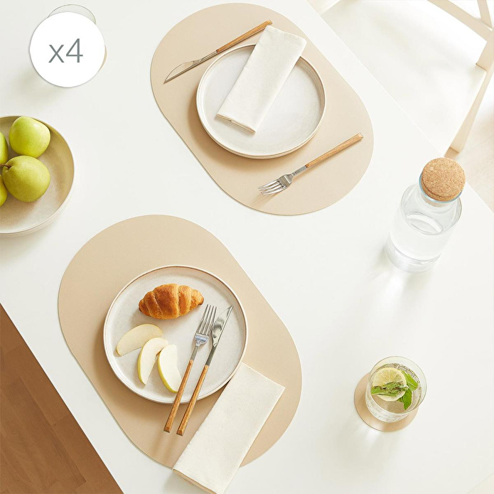 Home Wave 4'lü Bej/taş Renk Suni Deri Amerikan Servis Set 45 X 30 Cm