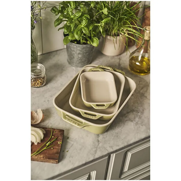 Staub Sermik 3 Parça Dikdörtgen Fırın Kabı Seti, Limon Yeşili