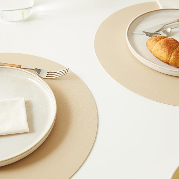 Home Wave 6'lı Bej/taş Renk Suni Deri Amerikan Servis Set Ø 36 Cm