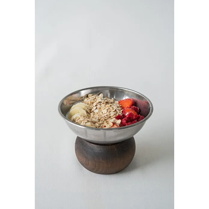 Beige & Stone Ahşap Tabanlı Çelik 330 Ml Çerez Dekorasyon Sunum Kase Stand