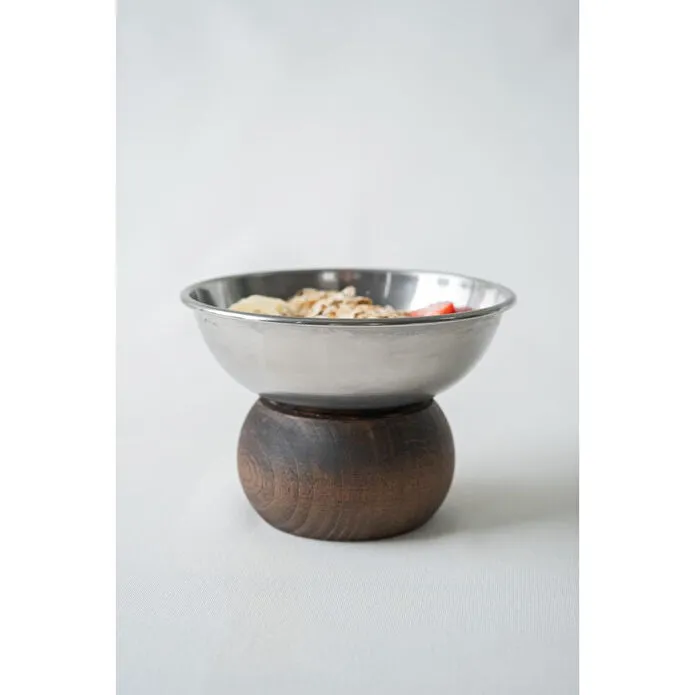 Beige & Stone Ahşap Tabanlı Çelik 330 Ml Çerez Dekorasyon Sunum Kase Stand